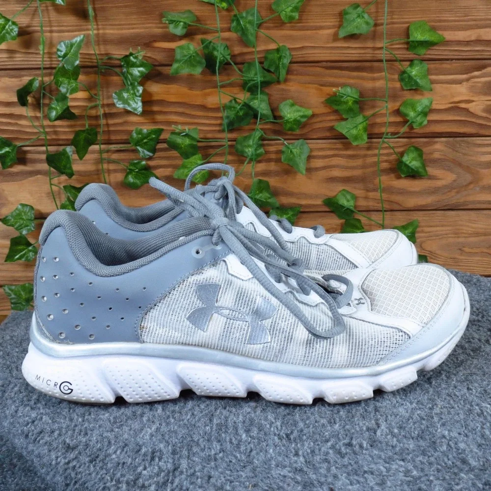 Under Armour Micro G Assert 6 Women Running Shoe 8.5 Athletic White Gray Mesh